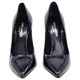 Saint Laurent- Saint Laurent Pointed Toe Stiletto Pumps in Black Patent Leather-Black