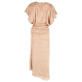 Fendi-Robe texturée maxi en fausse plume Fendi en viscose marron-Marron