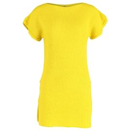 Hermès- Hermès Mini Crocheted Knit With Side Slit Dress in Yellow Wool-Yellow