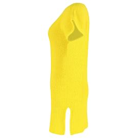 Hermès- Hermès Mini Crocheted Knit With Side Slit Dress in Yellow Wool-Yellow