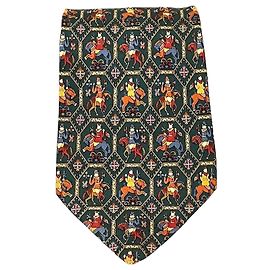 Salvatore Ferragamo Silk Cavalry Pattern Tie Green