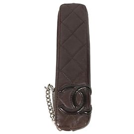 Chanel Cambon Line CC Coco Mark Leather Pen Case Brown