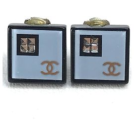 Chanel CC Coco Mark Square Rhinestone Earrings Light blue
