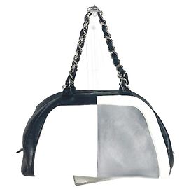 Chanel Bicolor CC Coco Mark W Chain Handbag Black White