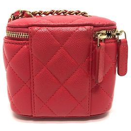 Bolsa de vaidade em couro caviar rosa Chanel Rosa