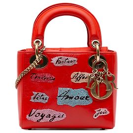 Dior Mini Lady Dior en cuir de veau rouge orné de sequins Rouge