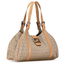 Fendi-Fendi Brown Zucchino Canvas Shoulder Bag-Brown,Beige