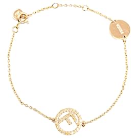 Fendi-Fendi Gold Gold Plated F Is Fendi Crystal Logo Bracelet-Golden