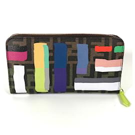 Fendi-Fendi Zucca Painted Round Long Wallet-Multiple colors