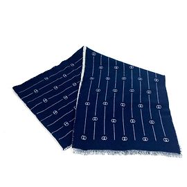 GUCCI 595718 Retro GG Wool Scarf for Men Brown Blue