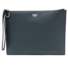 Fendi-Fendi 8N0202 Selleria Strap Clutch Bag-Navy blue