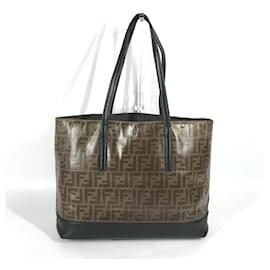 Fendi-Fendi 8BH348 Zucca Shoulder Bag Tote-Brown,Black