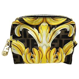 Fendi-FENDI 8N0172 FENDACE Zucca Pouch-Brown,Yellow