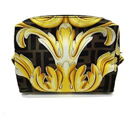 Fendi-FENDI 8N0172 FENDACE Zucca Pouch-Brown,Yellow