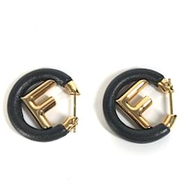 Fendi-Fendi Black and Gold Hoop Earrings-Black,Golden