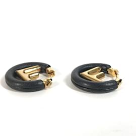 Fendi-Fendi Black and Gold Hoop Earrings-Black,Golden