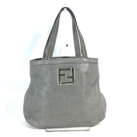 Fendi-Fendi 8BR650 Logo FF Chain Shoulder Tote Bag-Brown