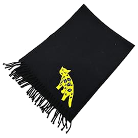 Fendi-Fendi Black Wool Stole with Leopard Motif-Black