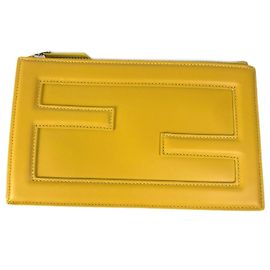 Fendi Yellow Leather Clutch Pouch Yellow