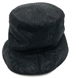 Fendi-Fendi FXQ801 FF Zucca Pattern Mesh Bucket Hat-Black