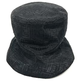 Fendi-Fendi FXQ801 FF Zucca Pattern Mesh Bucket Hat-Black