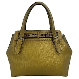 Fendi-Fendi Selleria Villa Borghese Gold Leather Tote-Golden,Metallic