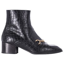 Stella Mc Cartney Schwarze Leder-Ankle Boots mit Krokodilprägung von Stella McCartney Schwarz