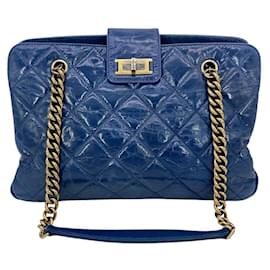 Chanel-Sac cabas matelassé en cuir de veau bleu glacé Chanel-Bleu