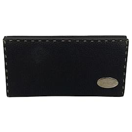 Fendi-Portefeuille continental en cuir Selleria marron foncé Fendi-Marron