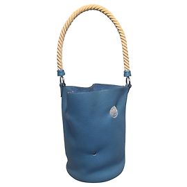 Hermès Bolsa bucket em couro Taurillon Clemence com alças de corda Blue Jean da Hermes Azul