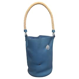 Hermès-Sac seau en cuir Taurillon Clemence avec poignées en corde Blue Jean de Hermes-Bleu