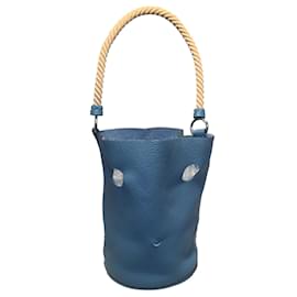 Hermès-Sac seau en cuir Taurillon Clemence avec poignées en corde Blue Jean de Hermes-Bleu