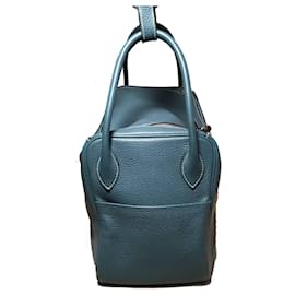 Hermès-Sac Lindy en cuir Clemence Blue Jean d'Hermès-Bleu