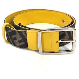Fendi-Fendi Zucca Belt in Canvas and Leather-Brown,Yellow
