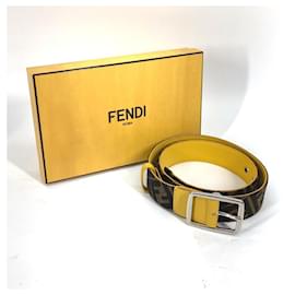 Fendi-Fendi Zucca Belt in Canvas and Leather-Brown,Yellow