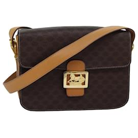 Céline-CELINE Macadam Canvas Shoulder Bag PVC Leather Brown Auth 83573-Brown