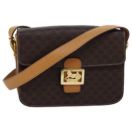 Céline Sac à épaule en toile Macadam CELINE en cuir PVC marron Auth 83573 Marron