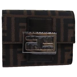 Fendi-FENDI Zucca Canvas Wallet Black Brown Auth yk13705A-Brown,Black