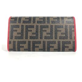 Fendi-Fendi Zucca Long Wallet-Brown,Red