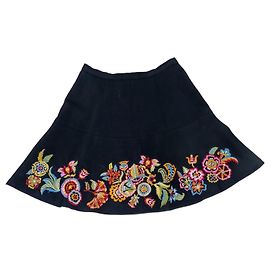 Saia preta com bordado de flores Kenzo Paris vintage Preto
