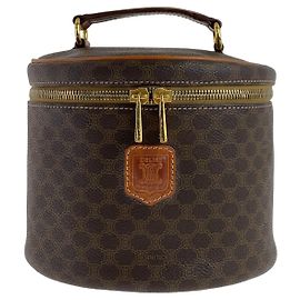 Céline Celine Macadam PVC Leather Vanity Handbag Brown