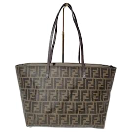 Fendi-Fendi Tobacco Zucca Coated Canvas Spalmati Roll Shopper Tote Bag Brown-Brown