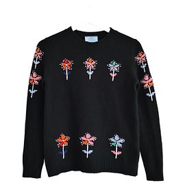 Prada Resort 2020 Floral Intarsia Woll- und Kaschmirpullover Schwarz