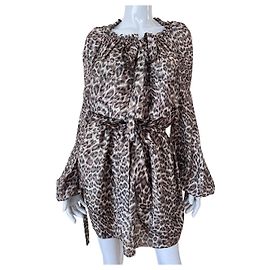 Robe en soie à imprimé animal Zimmermann Suraya Marron