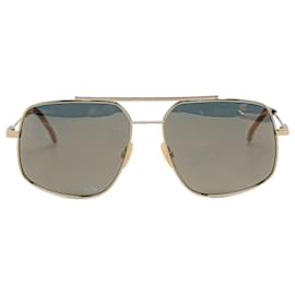 Fendi-Fendi Gold Gold Mirrored Navigator Metal Aviator Sunglasses 0007-Golden