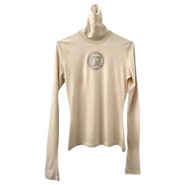 Pull col montant Paco Rabanne 38/40 cachemire grège monogramme strass Argenté Bijouterie argentée