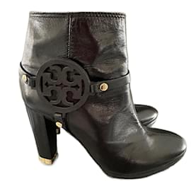 Botines de cuero negro Tory Burch Negro