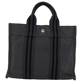 Hermès-HERMES Fourre Tout PM Sac à Main Toile Grise Auth bs16078-Marron