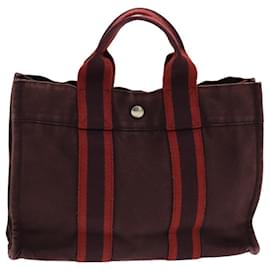 Hermès-HERMES Fourre Tout PM Sac à Main Toile Rouge Vin Auth ti1849-Bordeaux