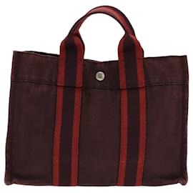 Hermès-HERMES Fourre Tout PM Sac à Main Toile Rouge Vin Auth ti1849-Bordeaux